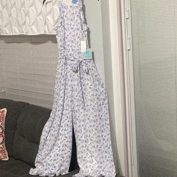 CeCe White Blue Floral Jumpsuit - Picture 4 of 4
